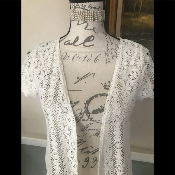 Women’s Crochet Knit Lace Open Cardigan Fringe M - Picture 4 of 8